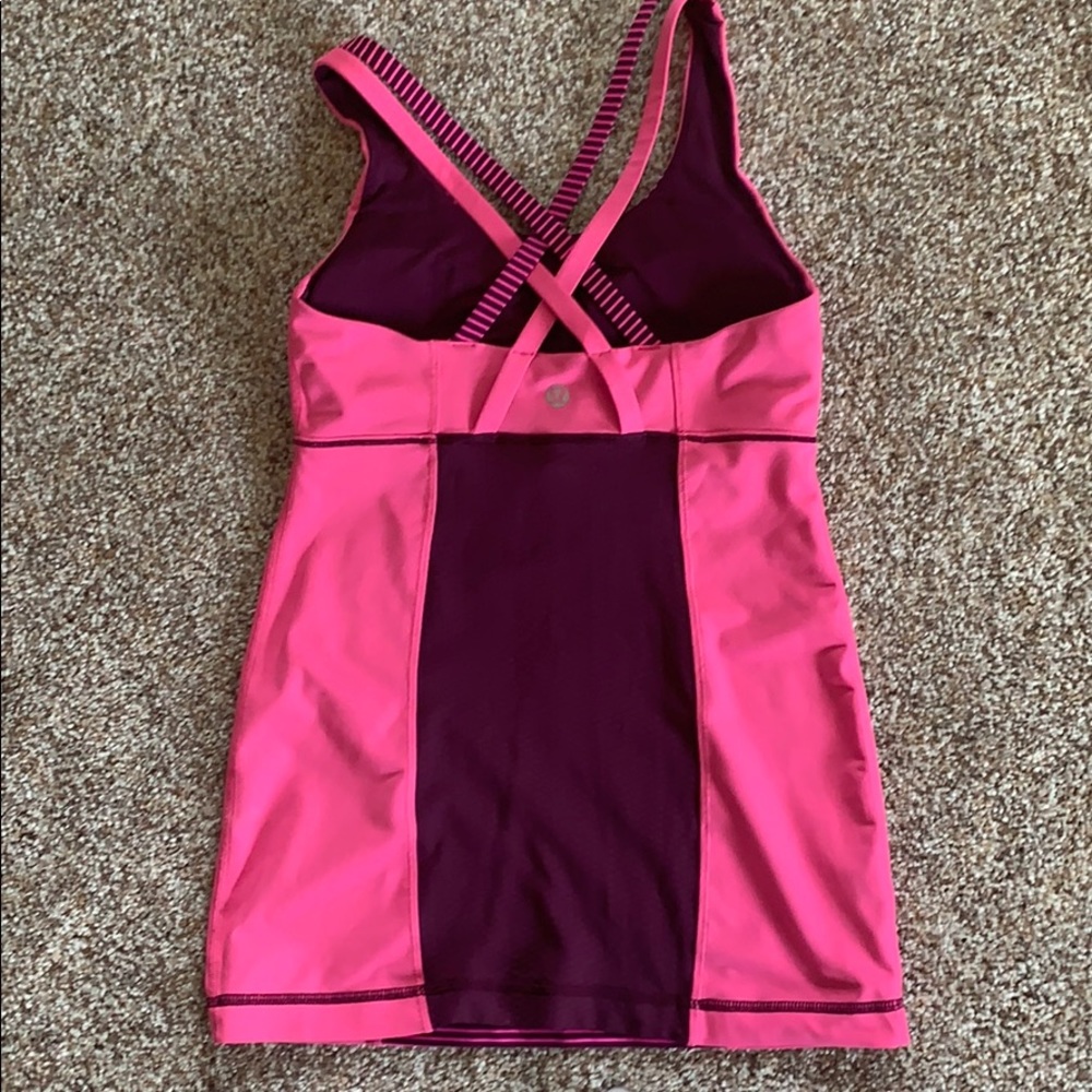 Lululemon Pink & Maroon Stripe Bra-n-Tank Top EUC - Picture 4 of 5